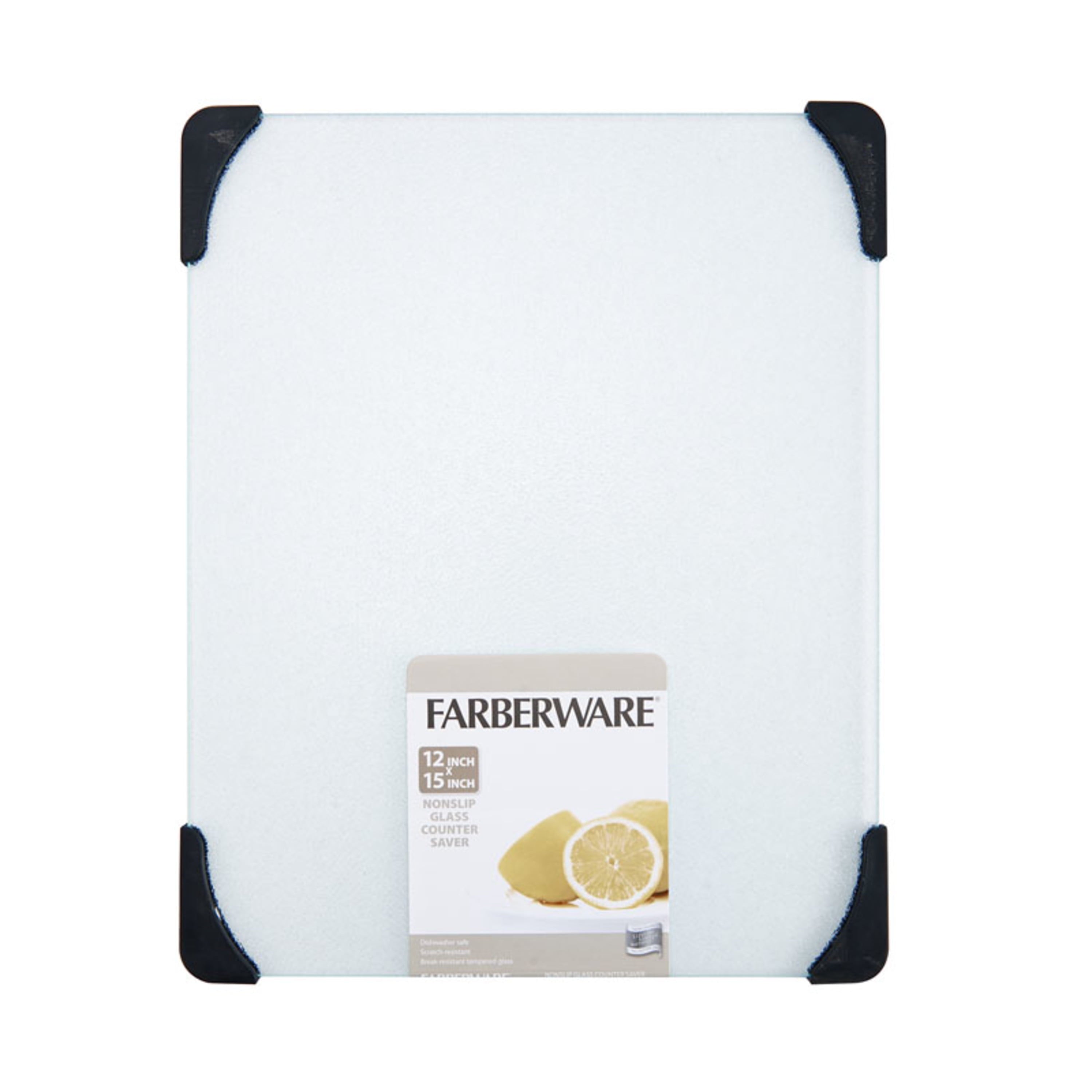 Farberware 12-inch x 15-inch Glass Cutting Board with Black Non-Slip Corners