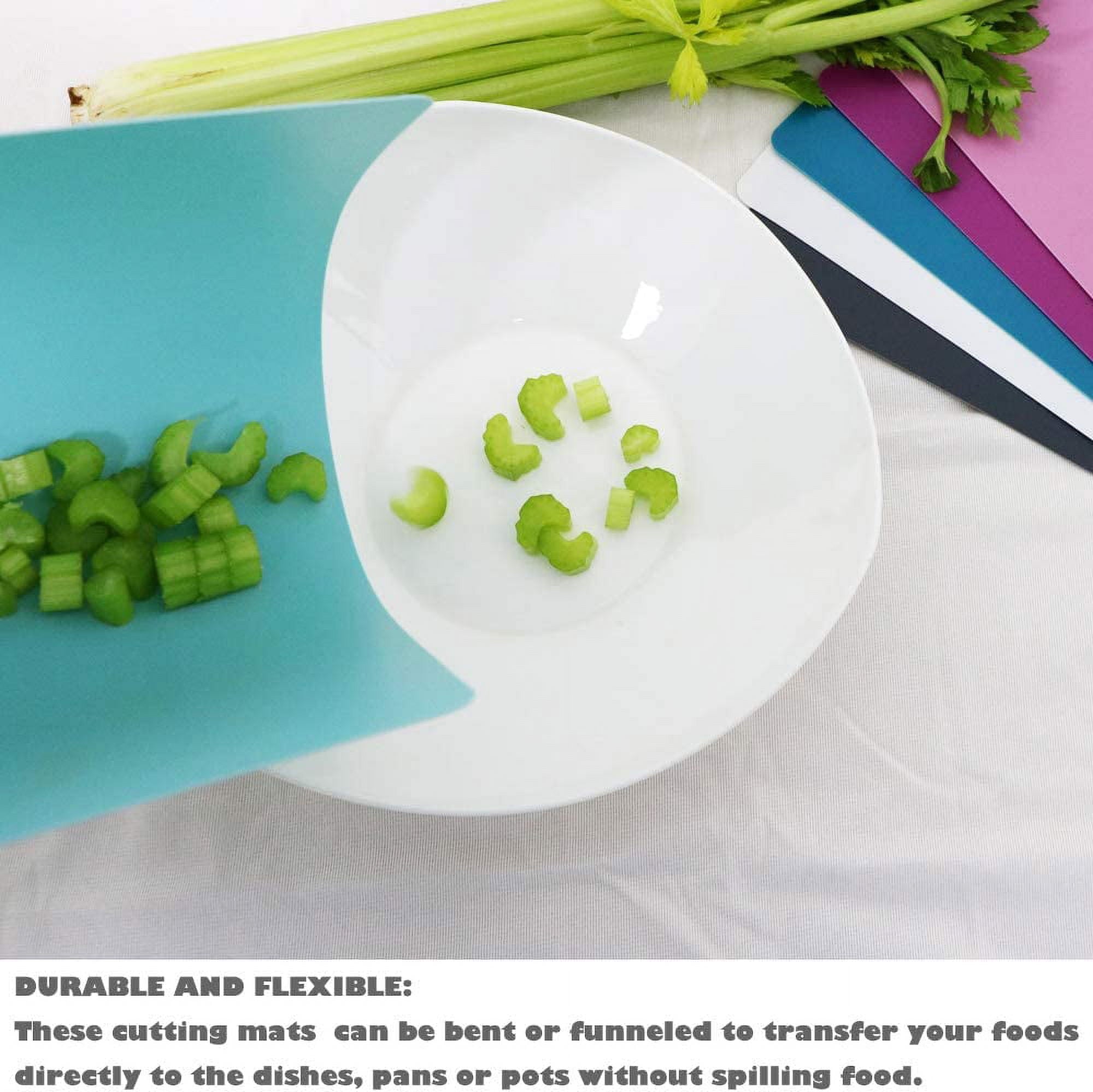 Ababeny Plastic Cutting Boards for Kitchen, 11" x 15"Flexible Cutting Mats Set of 6, BPA-Free, Non-Porous, Dishwasher Safe, Thick Chopping Board, Non-Slip