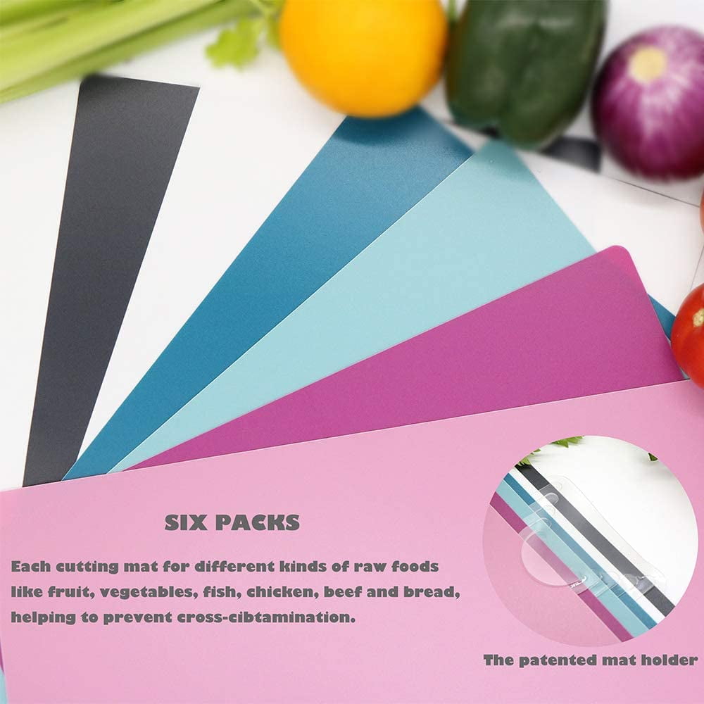 Ababeny Plastic Cutting Boards for Kitchen, 11" x 15"Flexible Cutting Mats Set of 6, BPA-Free, Non-Porous, Dishwasher Safe, Thick Chopping Board, Non-Slip
